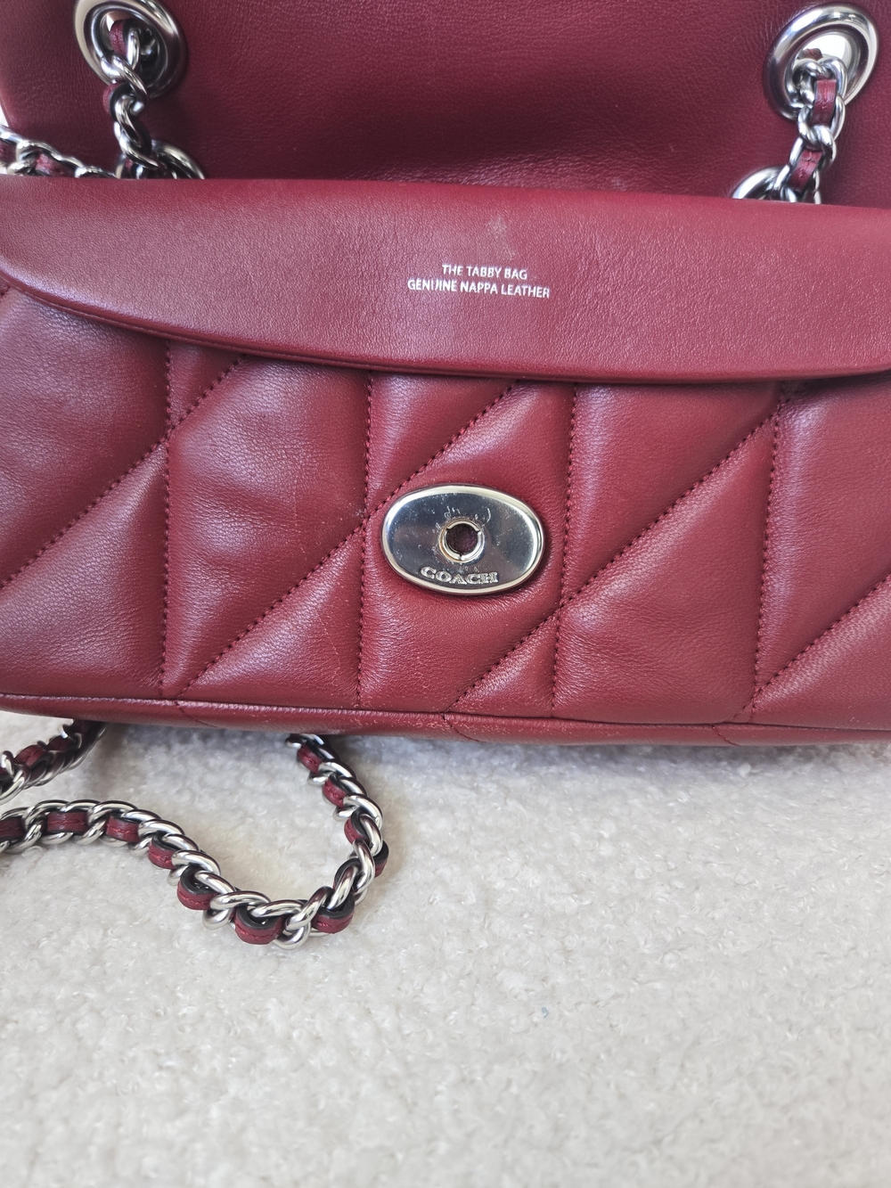 Coach Quilted Tabby 20 Red Leather Shoulder Bag with Chain Strap - Picture 6 of 11